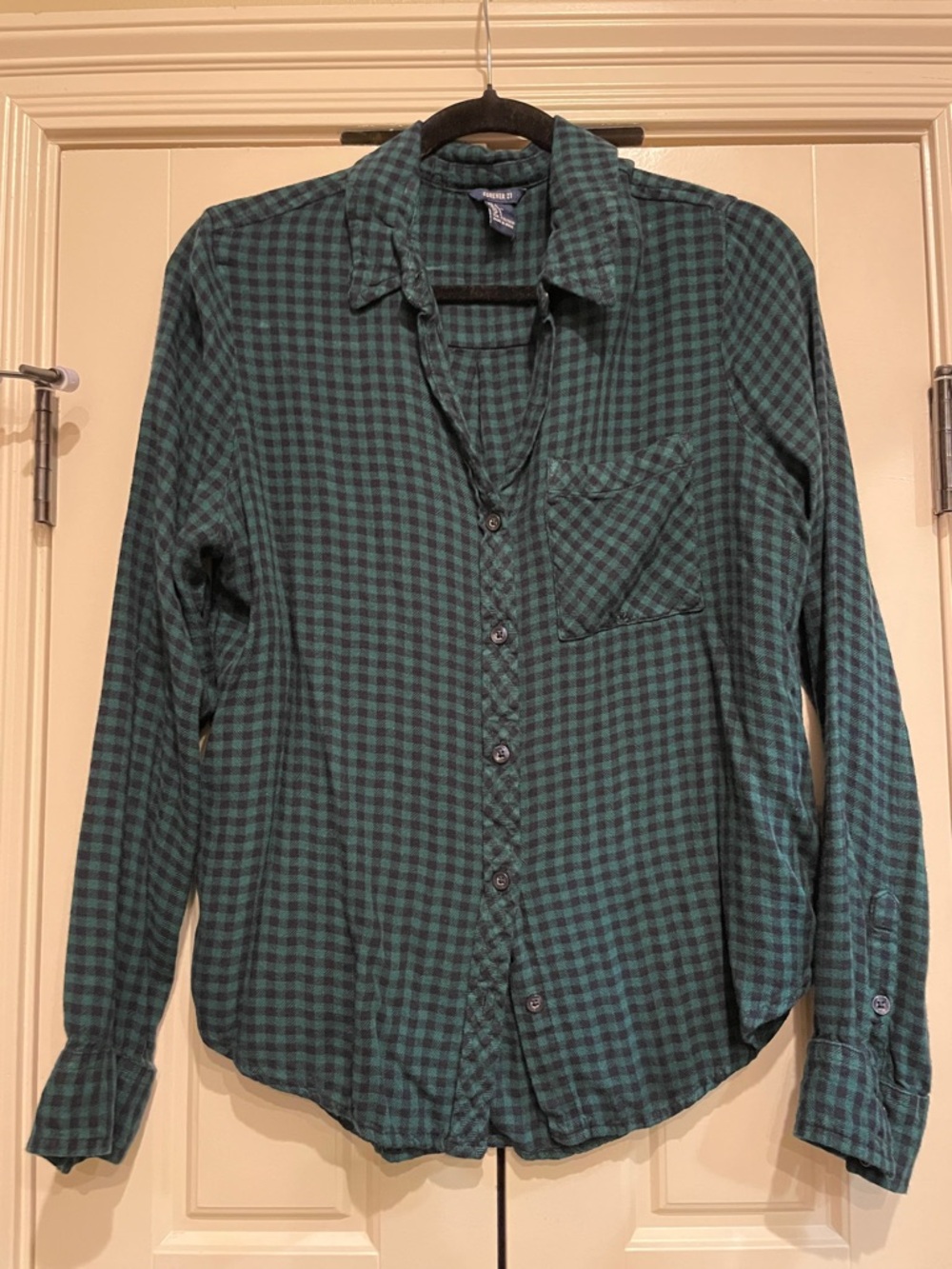 Forever 21 Dark Green and Black Plaid Button-Down Shirt